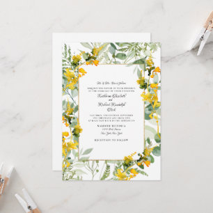 Invitation Fleurs sauvages jaunes Feuillage Mariage blanc