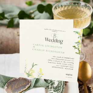 Invitation Fleurs sauvages jaunes Monogramme carré Mariage