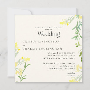 Invitation Fleurs sauvages jaunes Monogramme carré Mariage