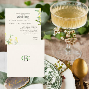 Invitation Fleurs sauvages jaunes Monogramme II Carré Mariage