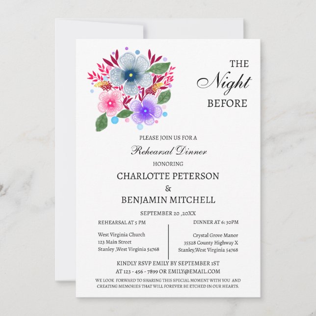 Invitation Fleurs sauvages la veille du dîner de répétition (Devant)