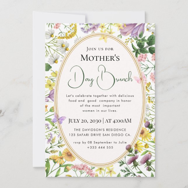 Invitation Fleurs sauvages lumineuses boho chic modernes (Devant)