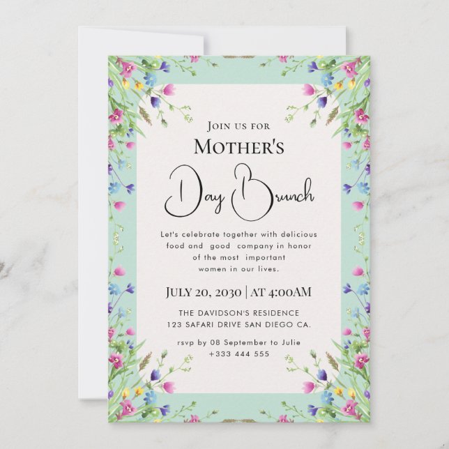 Invitation Fleurs sauvages lumineuses boho chic modernes (Devant)