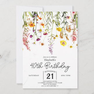 Invitation Fleurs sauvages lunaires vintages 40e anniversaire