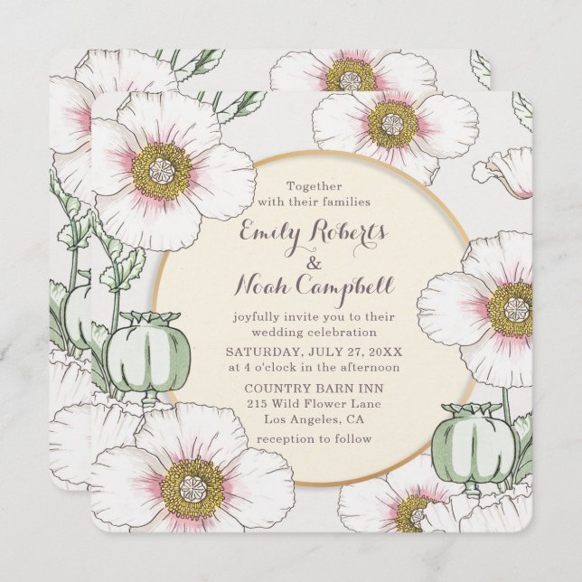 Invitation Fleurs sauvages Mariage campagnard Pastel Floral M (Devant / Derrière)