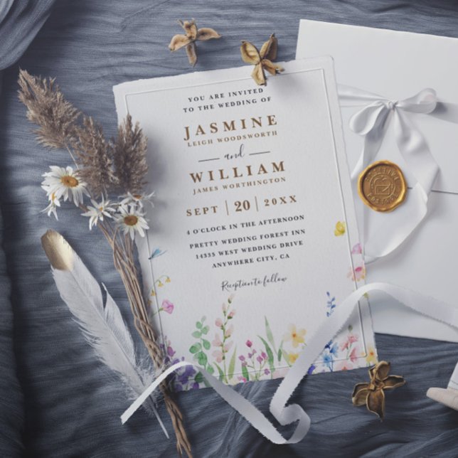 Invitation Fleurs sauvages Mariage Élégant Moderne Rustique d (Créateur téléchargé)