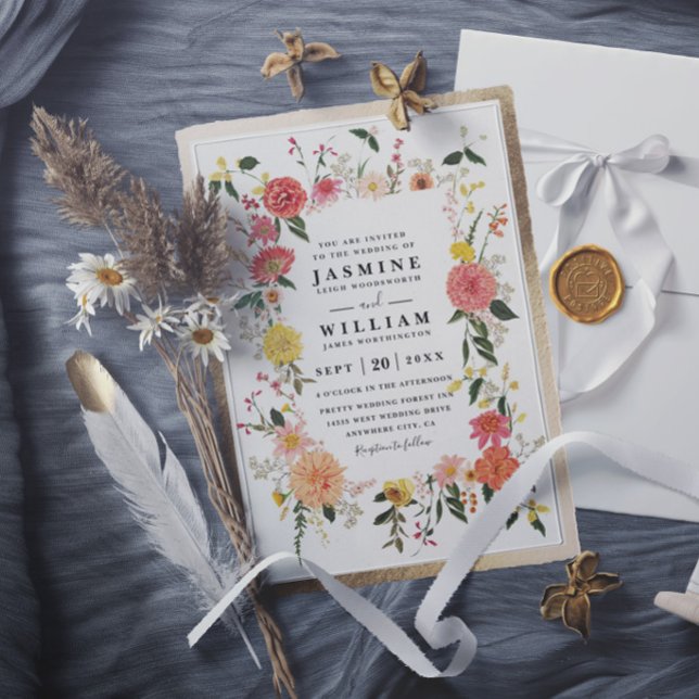Invitation Fleurs sauvages Mariage Élégant Rustique Moderne C (Créateur téléchargé)