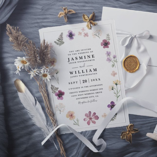 Invitation Fleurs sauvages Mariage Élégant Rustique Moderne C (Créateur téléchargé)