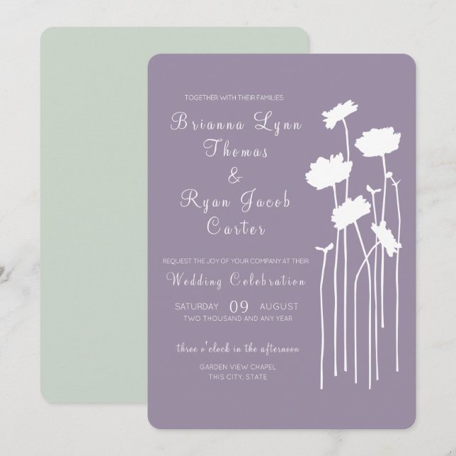 Invitation Fleurs sauvages Mariages minimalistes (Devant / Derrière)