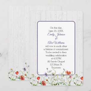 Invitation Fleurs sauvages mariages Sur Bois Blanchi