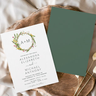 Invitation Fleurs sauvages Monogramme Emerald Green Mariage I