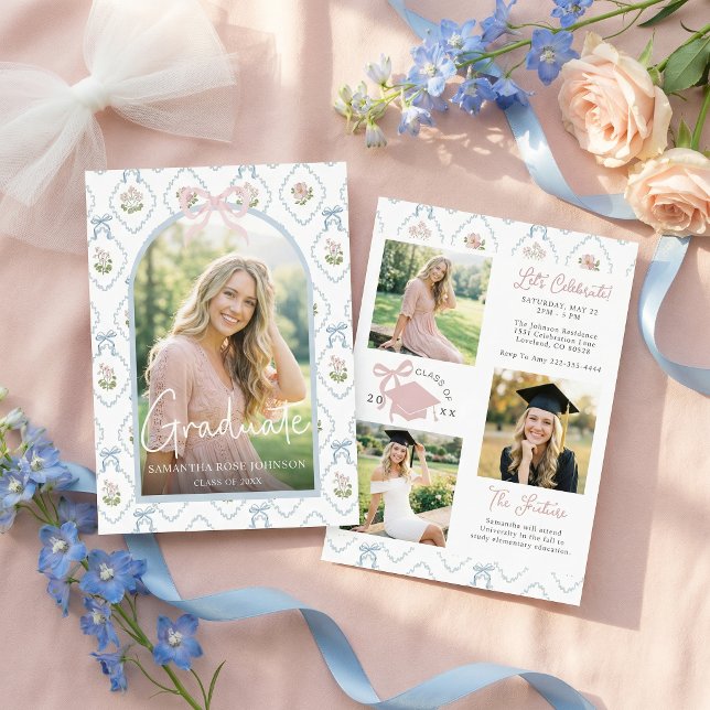 Invitation Fleurs sauvages Noeud rose Photo Remise des diplôm (Créateur téléchargé)