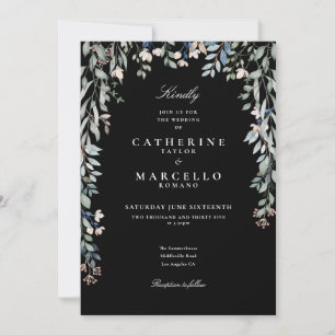 Invitation Fleurs sauvages noires et blanches Mariage floral
