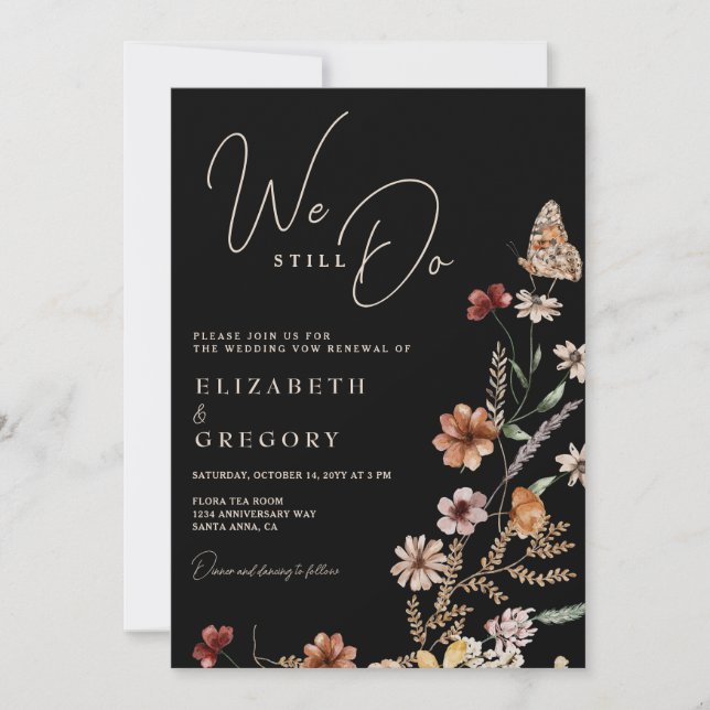 Invitation Fleurs sauvages noires Nous renouvelons encore nos (Devant)