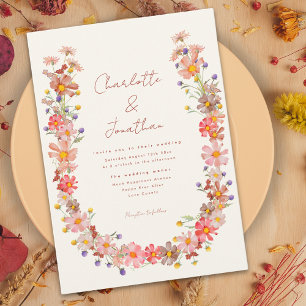 Invitation Fleurs sauvages orange brûlé automne Mariage