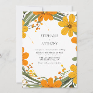 Invitation Fleurs sauvages orange et jaune Mariage de couronn