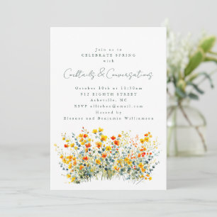 Invitation Fleurs sauvages orange jaune Cocktails Conversatio