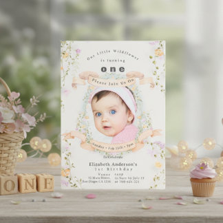Invitation Fleurs sauvages pastel élégantes Photo de bébé 1er