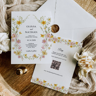 Invitation Fleurs sauvages pastel   RSVP Code QR Mariage flor