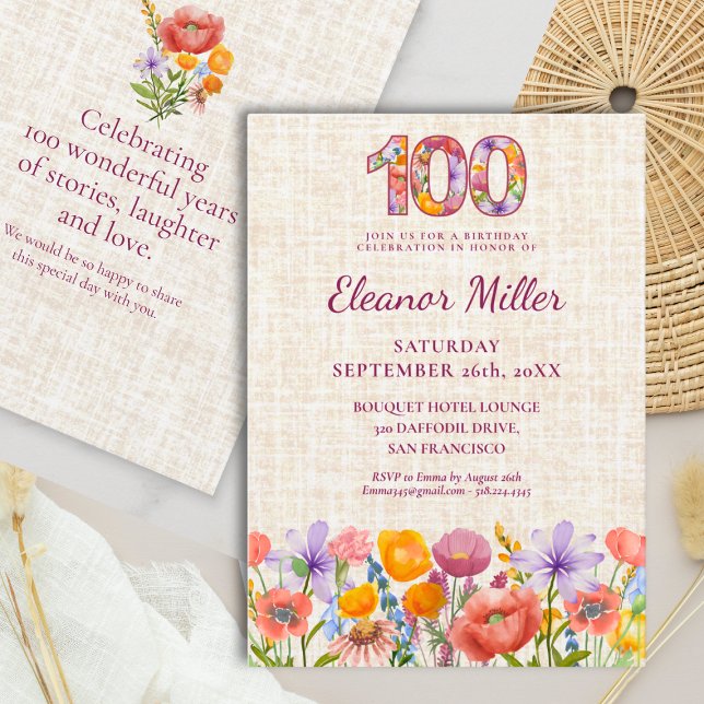 Invitation Fleurs sauvages pour le 100e anniversaire - Numéro (Créateur téléchargé)