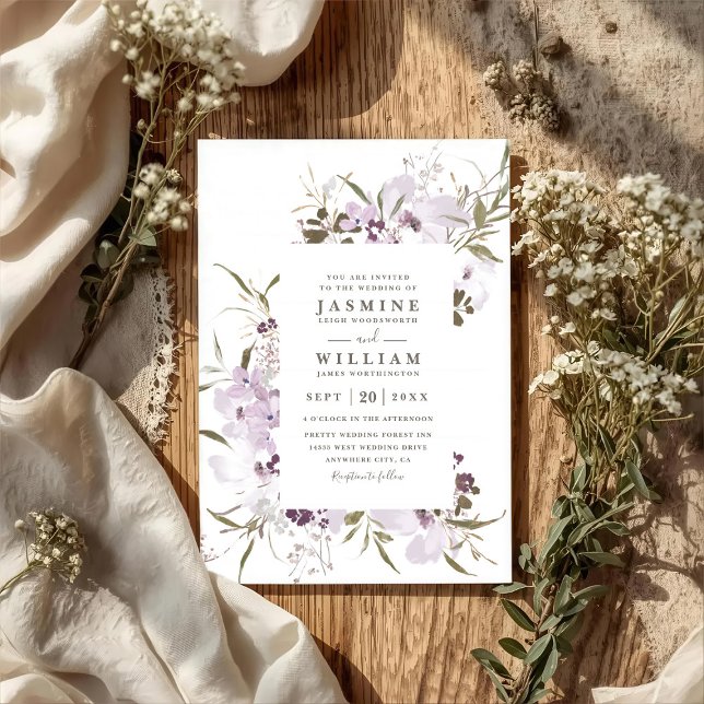 Invitation Fleurs sauvages Prairie Élégant Code QR Mariage Mo (Créateur téléchargé)