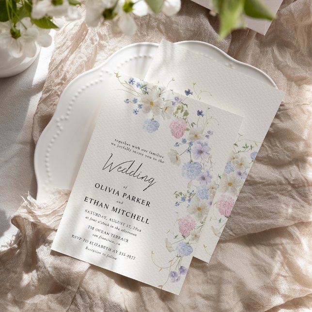 Invitation Fleurs Sauvages Printanières Mariage Rose Violet (Créateur téléchargé)