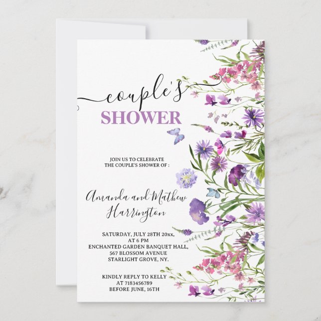 INVITATION FLEURS SAUVAGES PURPLE FLORAL MEADOW COULEUR D'EAU (Devant)
