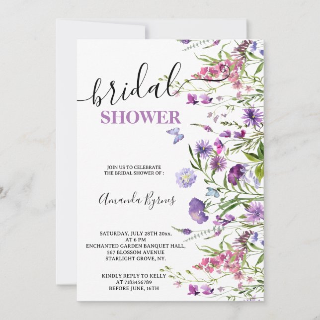 INVITATION FLEURS SAUVAGES PURPLE FLORAL MEADOW COULEUR D'EAU (Devant)