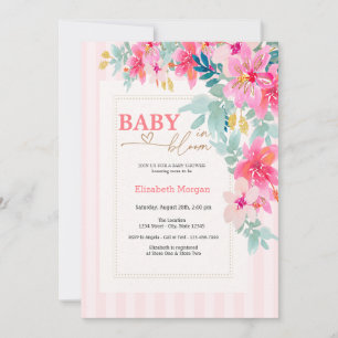 Invitation Fleurs sauvages rayures roses bébé en fleurs Baby