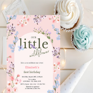 Invitation Fleurs sauvages rose bébé en fleurs Anniversaire