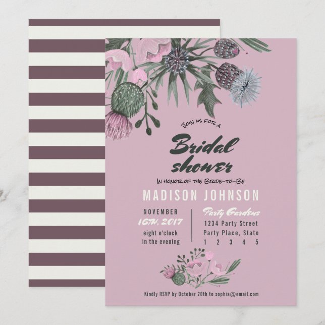 Invitation Fleurs Sauvages | rose | Cartons d'Invitation pour (Devant / Derrière)