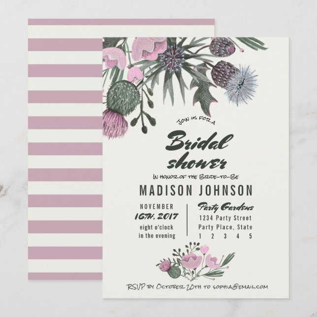 Invitation Fleurs sauvages rose pâle | Cartons d'invitation p (Devant / Derrière)