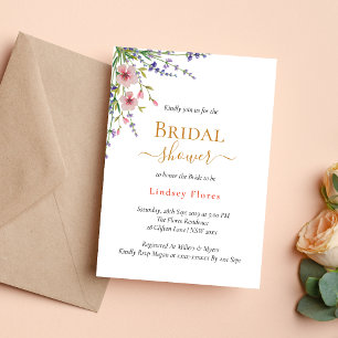 Invitation Fleurs sauvages rose tendre Verdure Or Fête de mar