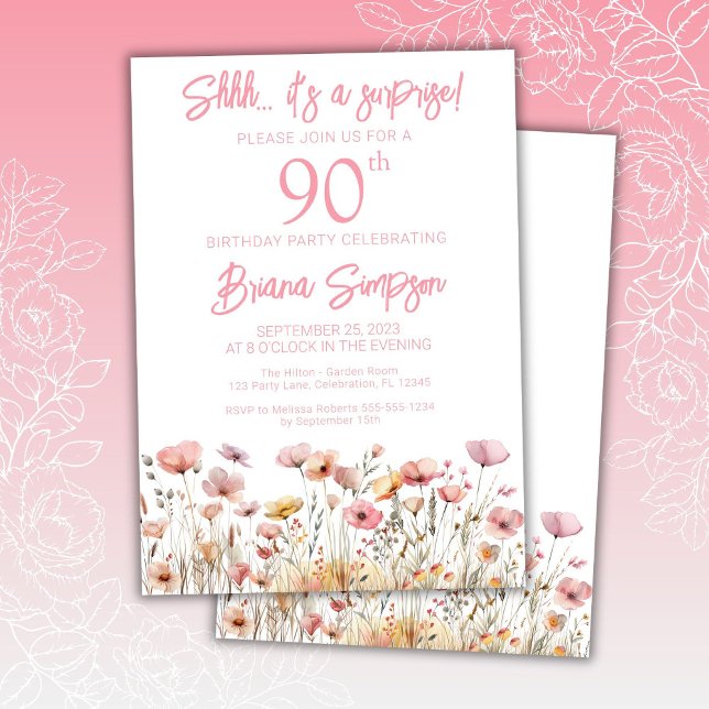 Invitation Fleurs sauvages roses 60e anniversaire surprise (Créateur téléchargé)