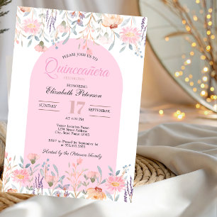 Invitation Fleurs sauvages roses chic Votre Photo Quinceañera