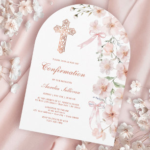 Invitation Fleurs sauvages roses et arche de rubans pour conf