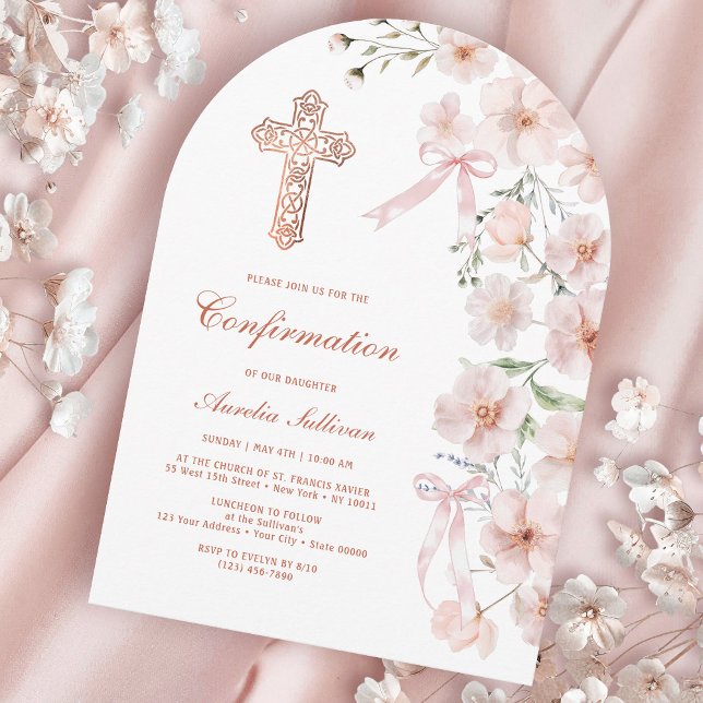 Invitation Fleurs sauvages roses et arche de rubans pour conf (Créateur téléchargé)