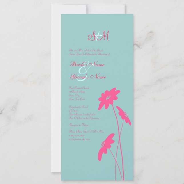 Invitation Fleurs sauvages roses et bleus (Devant)