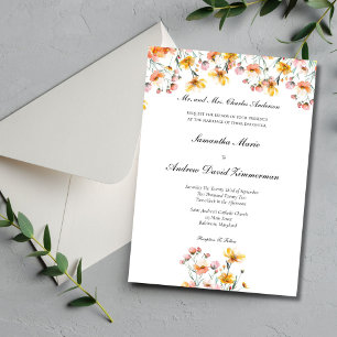 Invitation Fleurs sauvages roses jaunes Mariage Formel Élégan