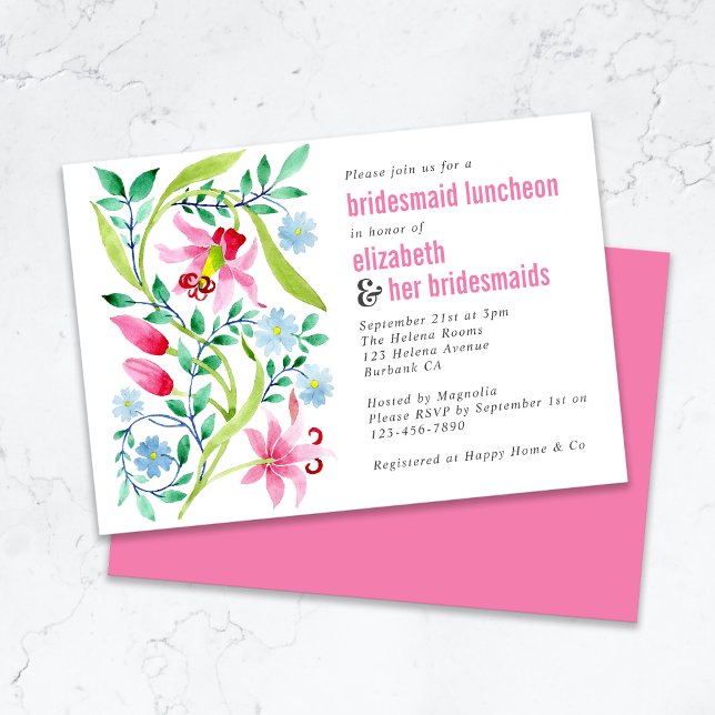 Invitation Fleurs sauvages roses pour le déjeuner des demoise (Créateur téléchargé)