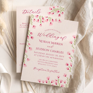 Invitation Fleurs sauvages roses romantiques 2-en-1 mariage &