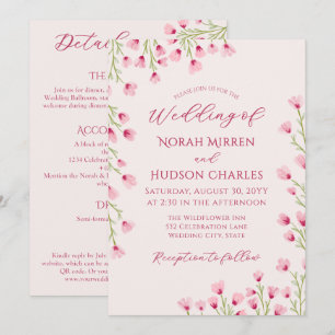 Invitation Fleurs sauvages roses romantiques 2-en-1 mariage &