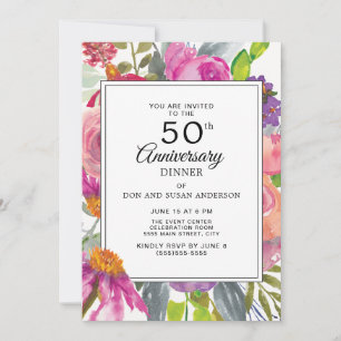 Invitation Fleurs sauvages roses violettes 50e anniversaire d