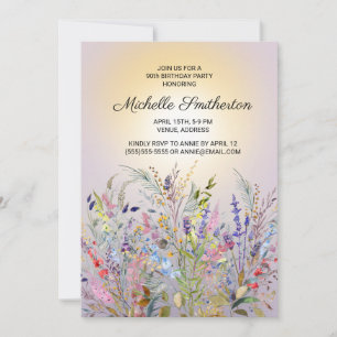 Invitation Fleurs sauvages roses violettes jaunes 90e anniver