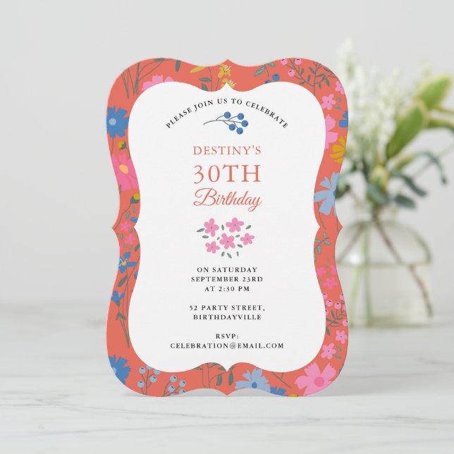 Invitation Fleurs sauvages rouges Boho 30e 40e anniversaire (Debout devant)
