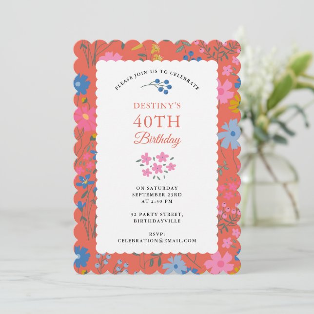 Invitation Fleurs sauvages rouges Boho 40e 50e anniversaire (Debout devant)