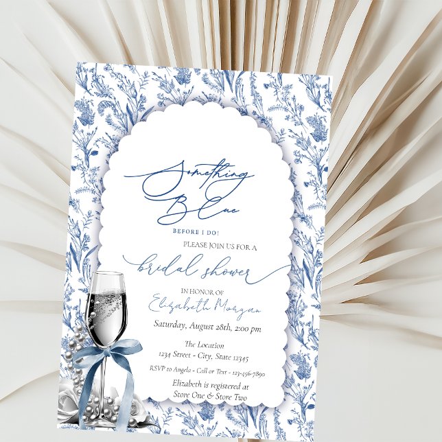 Invitation Fleurs sauvages Ruban Bleu Perles et Prosecco (Créateur téléchargé)