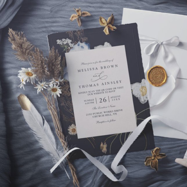 Invitation Fleurs sauvages Rustique Bohème Élégant Code QR Ma (Créateur téléchargé)