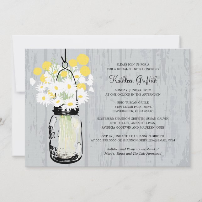 Invitation Fleurs sauvages Rustique de bois Mason Jar (Devant)