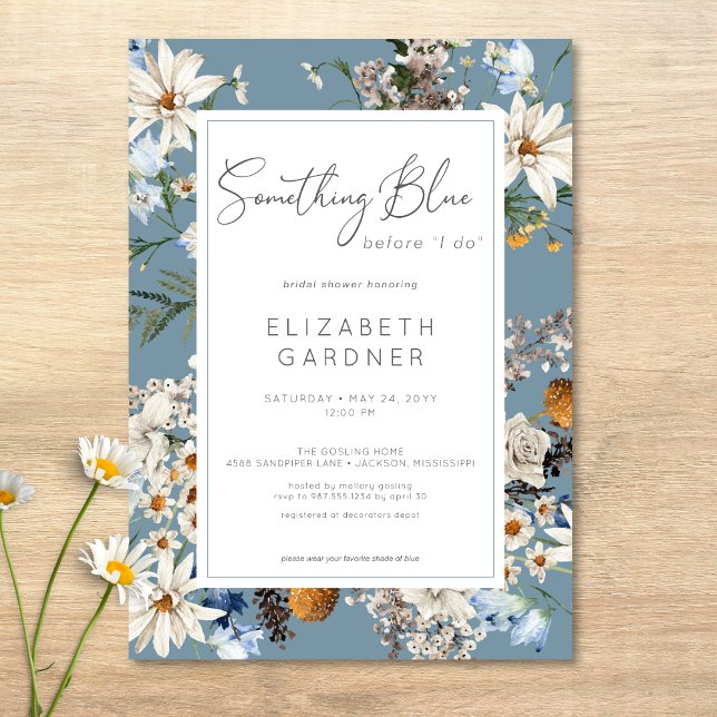 Invitation Fleurs sauvages rustiques Fête de douche de mariée (Rustic Wildflowers Something Blue Bridal Shower Invitation)